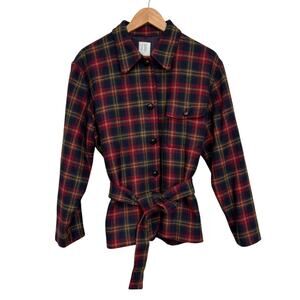 Vintage 90s Clifford & Wills Women’s Wool Plaid Belted Jacket Shacket Sz 10